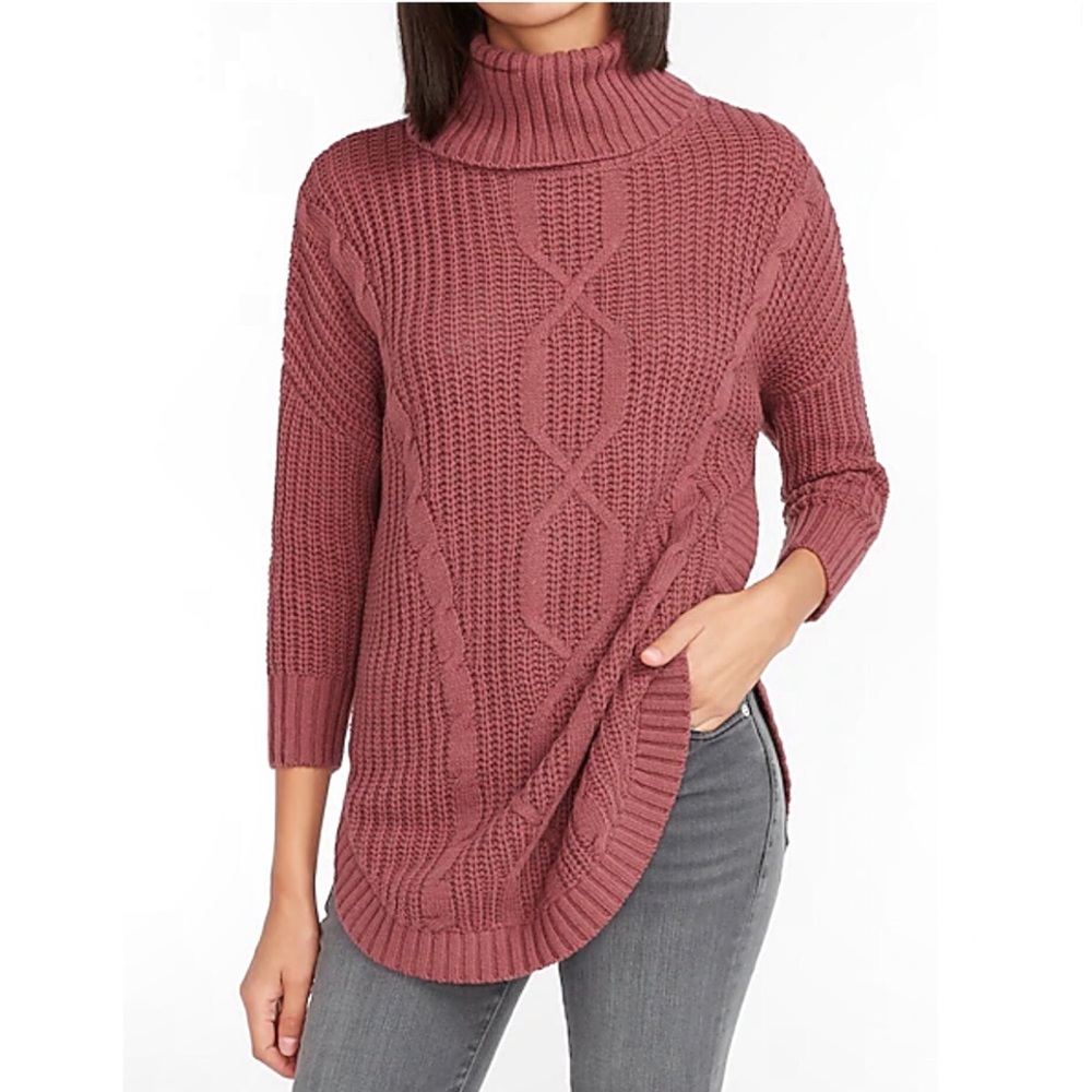 Express Cable Knit Cowl Neck Circle Hem Sweater